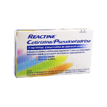 Reactine Cetirizina 5 mg/120 mg 14 Comprimidos Lib. Prolongada
