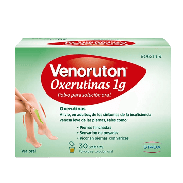 Venoruton Oxerutinas 1 g 30 Sobres Polvo Solución Oral. Alivio del dolor e hinchazón de las piernas.