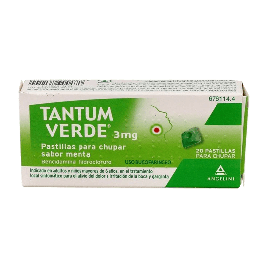 Tantum Verde 3 mg 20 Pastillas para Chupar (Sabor Menta). Alivio del dolor, antiinflamatorio.